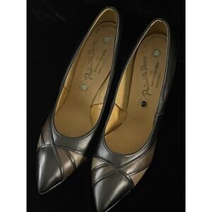VTG Priscilla Dean Black Brown Geometric 50s 60s Pumps Sz 8.5 S Retro Marilyn